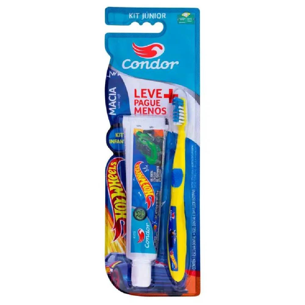 Kit Condor Hot Wheels Escova Dental Infantil + Gel Dental Tutti-frutti 50g