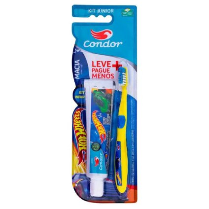 KIT CONDOR HOT WHEELS ESCOVA DENTAL INFANTIL + GEL DENTAL TUTTI-FRUTTI 50G