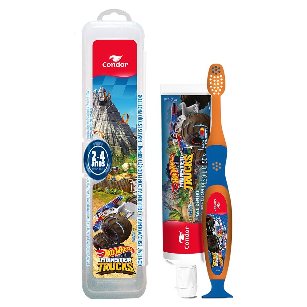 Kit Condor Hot Wheels Estojo + &nbsp;escova Dental Infantil + Gel Dental Tutti-frutti 50g
