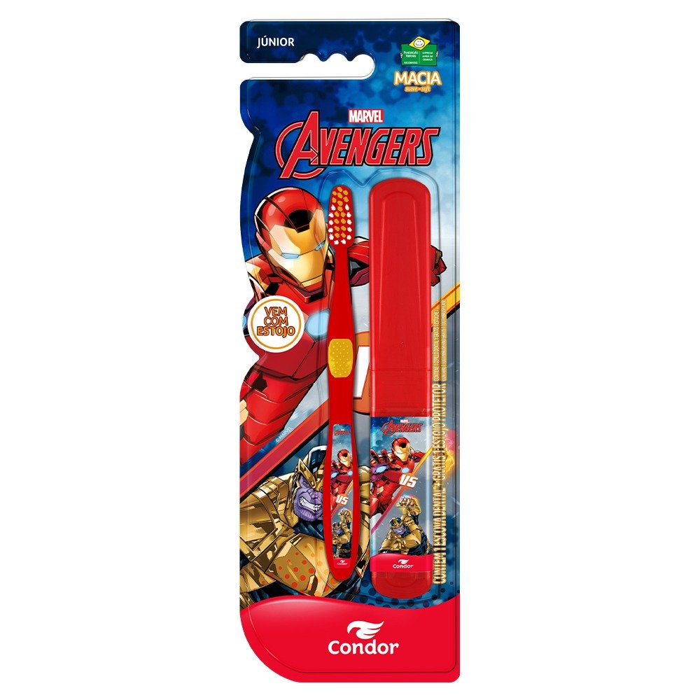 Escova Dental Infantil Condor Avengers + Estojo 1 Unidade
