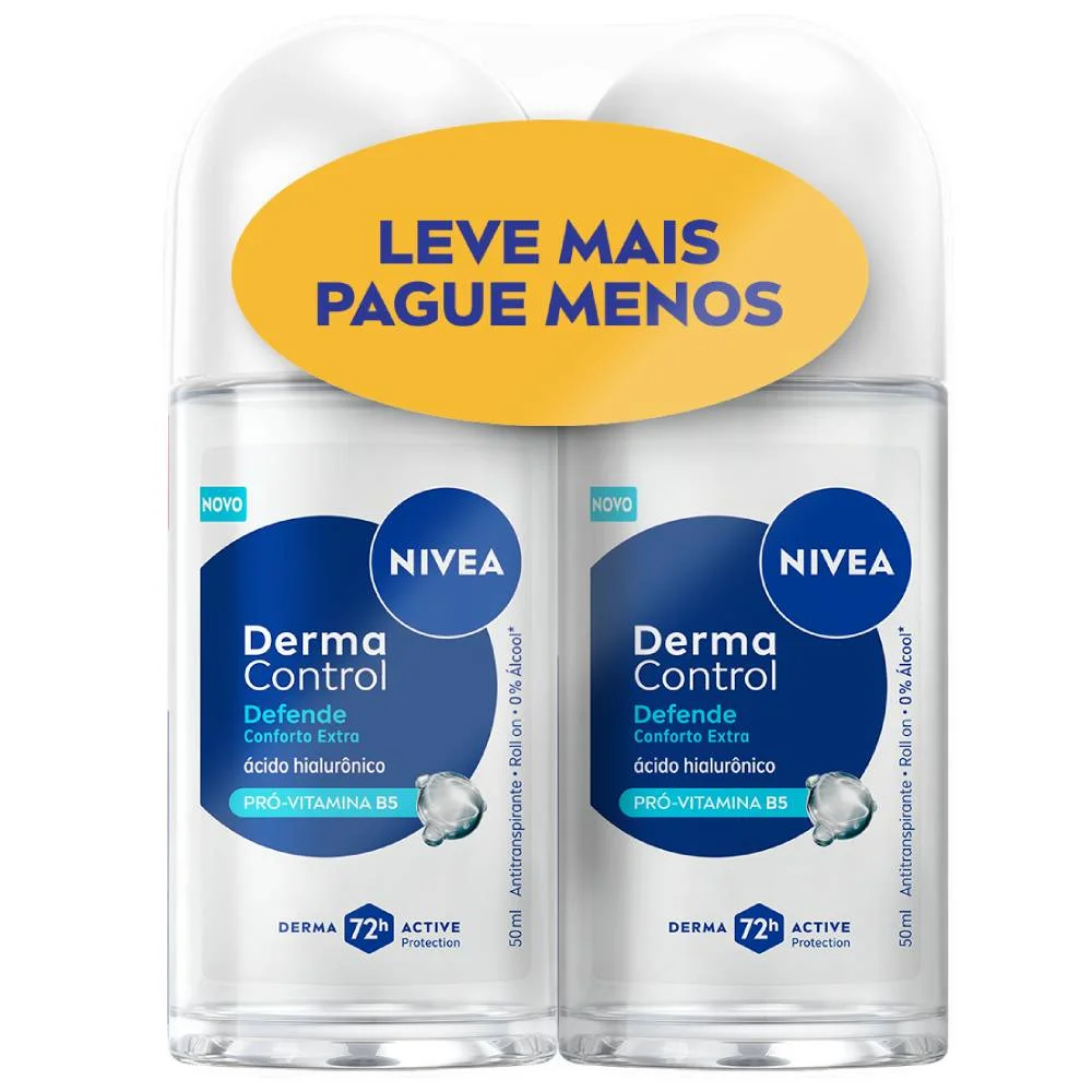 Kit Desodorante Roll-on Nivea Derma Control Defende 2 Unidades 50ml Cada