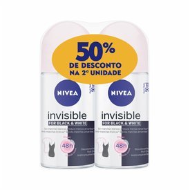 KIT DESODORANTE NIVEA ROLL BLACK WHITE FEMININO - 50% NA SEGUNDA UNIDADE