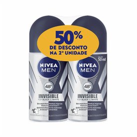 KIT DESODORANTE NIVEA ROLL BLACK  WHITE MASCULINO - 50% NA SEGUNDA UNIDADE