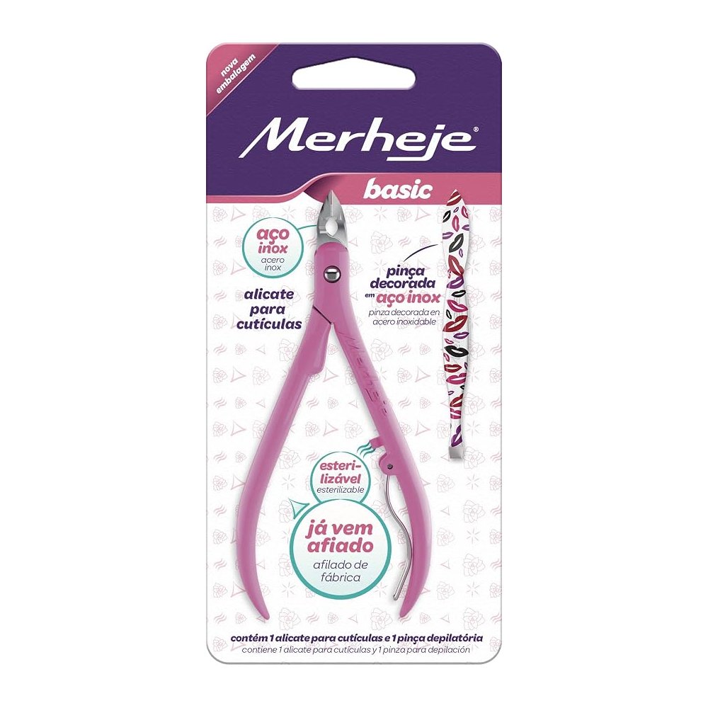 Alicate Para Cutículas Merheje Basic Com Pinça Rosa