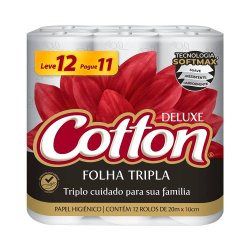 Papel Higiênico Cotton Folha Tripla 12 Rolos 20m Cada