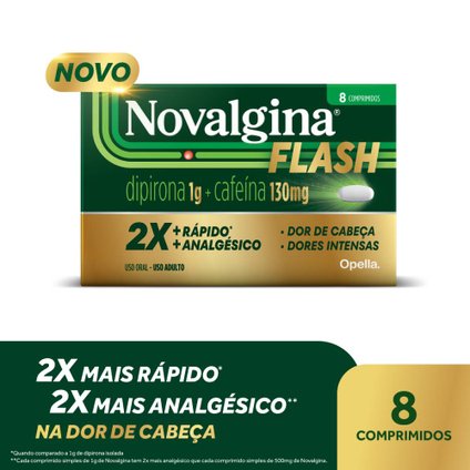 NOVALGINA FLASH 1G DIPIRONA + 130MG CAFEÍNA 8 COMPRIMIDOS