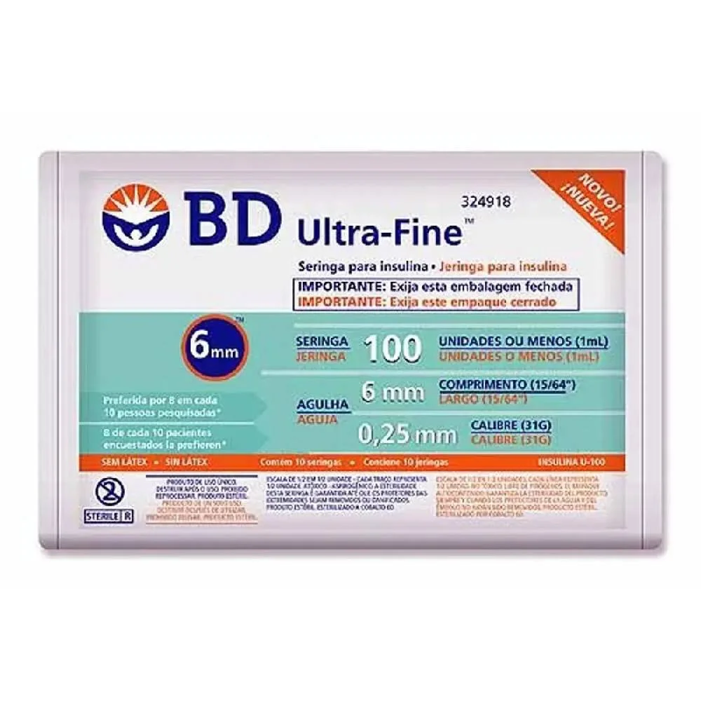 Seringa Para Insulina Bd Ultra-fine 6mm 100ui Com 10 Unidades