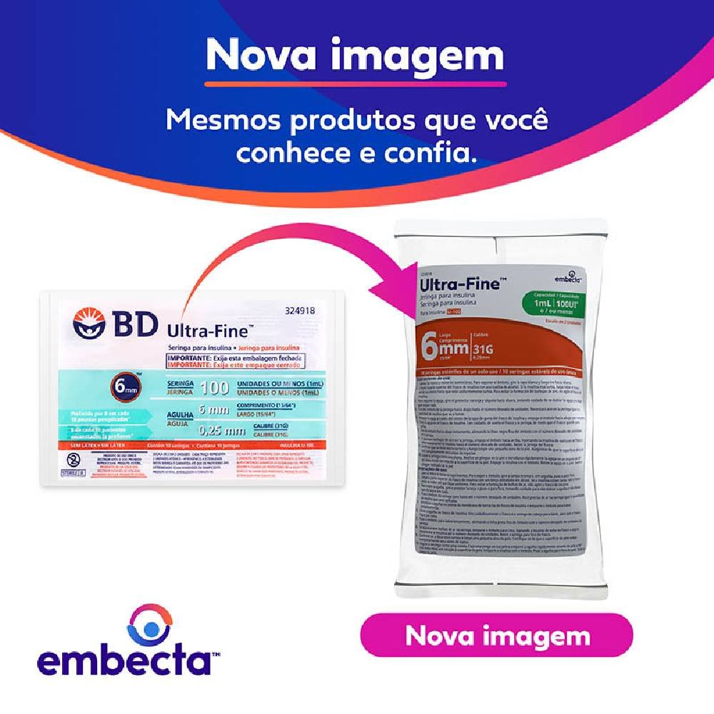 Seringa Para Insulina Bd Ultra-fine 6mm 100ui Com 10 Unidades
