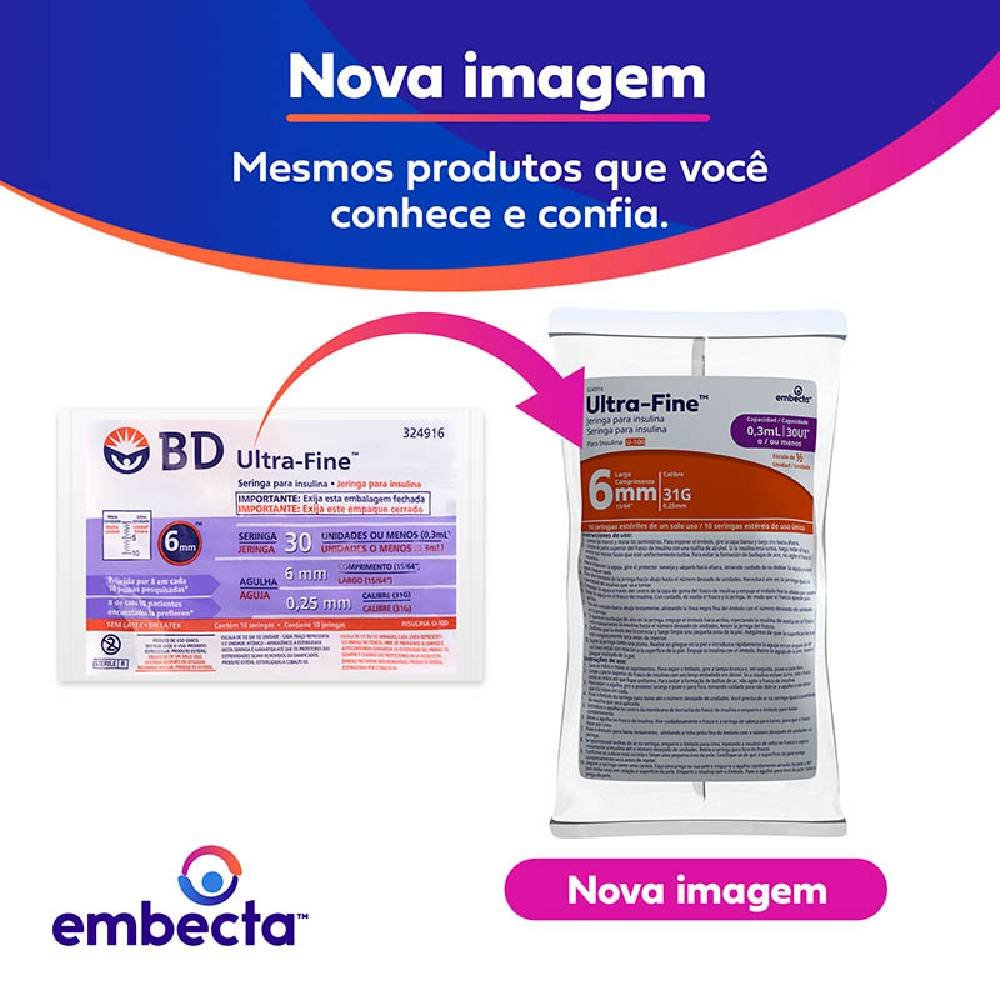 Seringa Para Insulina Bd Ultra-fine 6mm 30ui Com 10 Unidades
