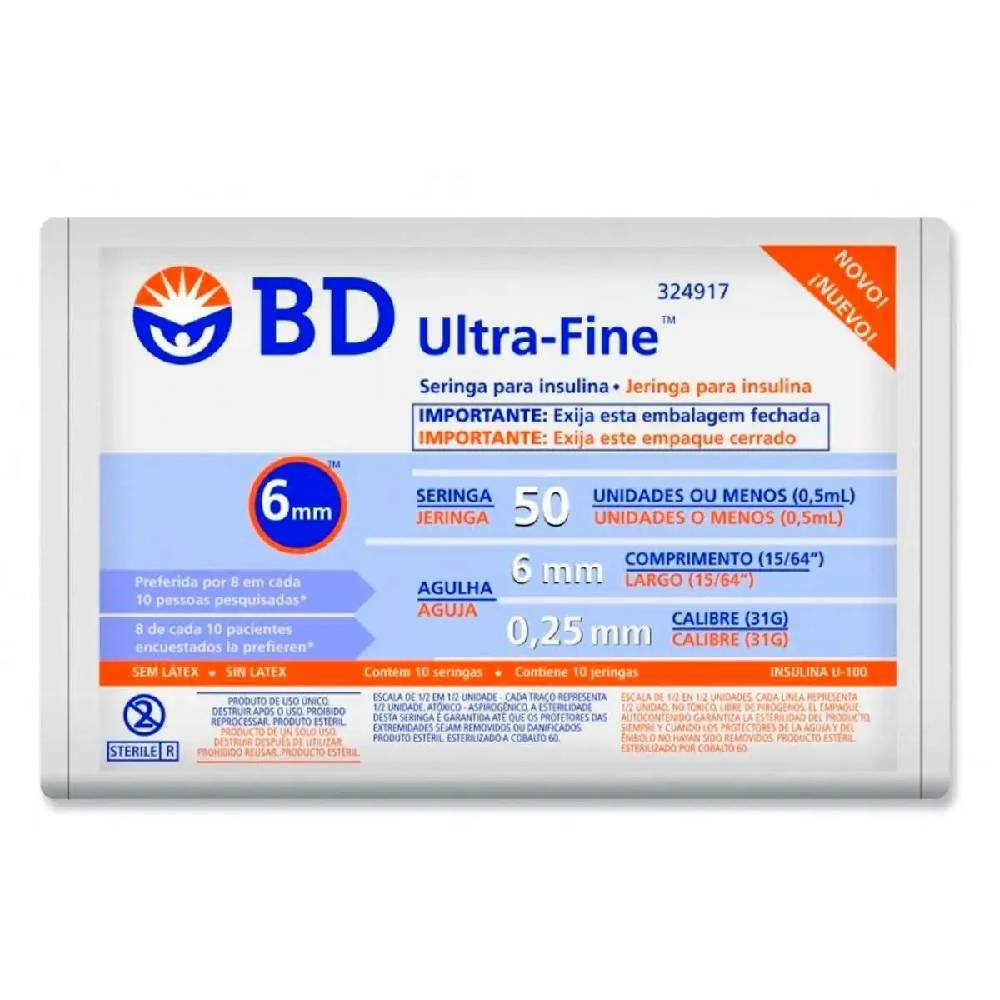 Seringa Para Insulina Bd Ultra-fine 6mm 50ui Com 10 Unidades