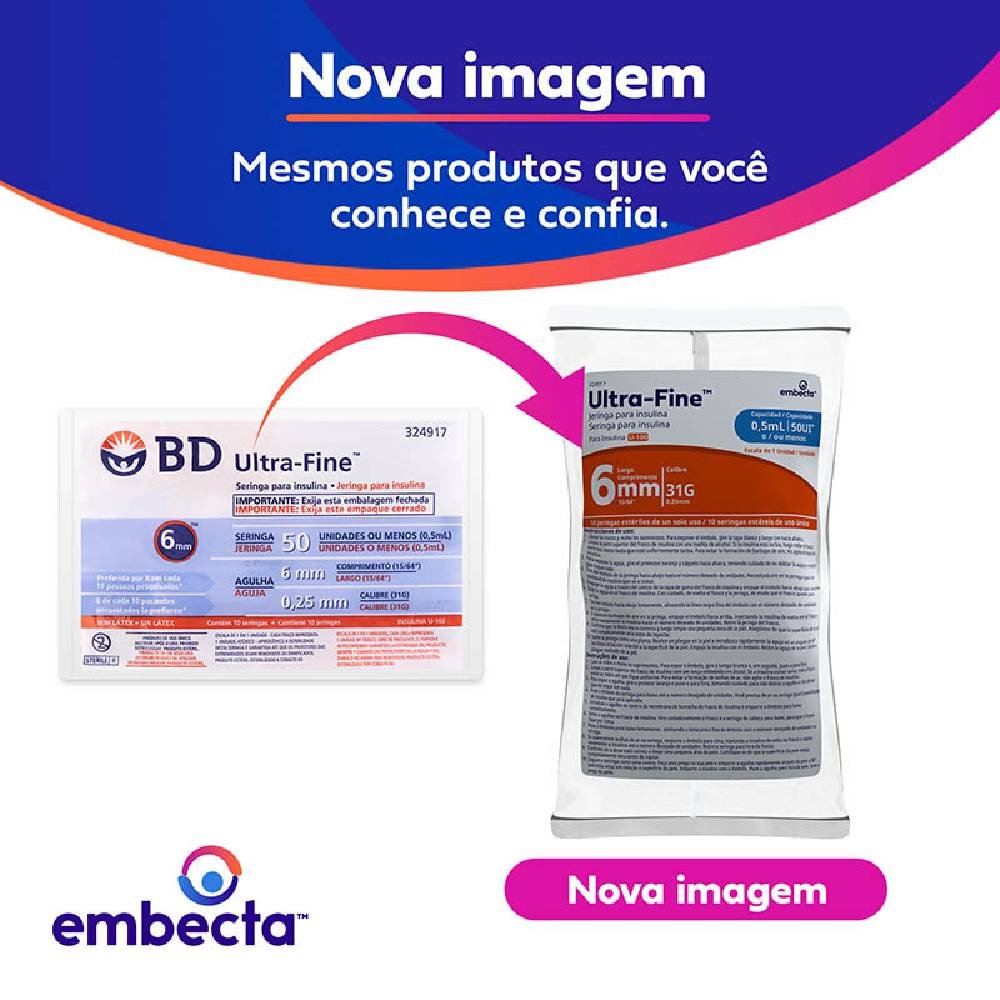 Seringa Para Insulina Bd Ultra-fine 6mm 50ui Com 10 Unidades