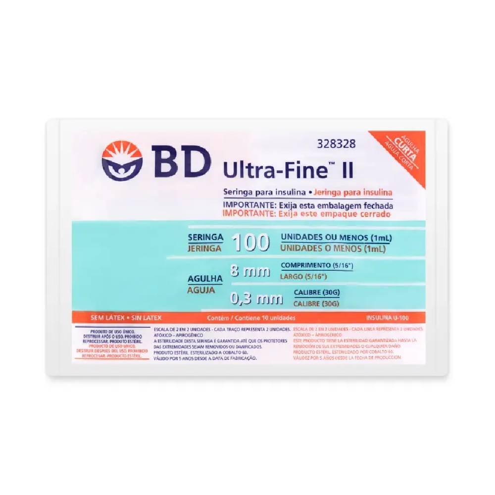 Seringa Para Insulina Bd Ultra-fine 8mm 100ui Com 10 Unidades