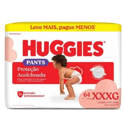 FRALDA HUGGIES PROTEÇÃO ACOLCHOADA PANTS MAX XXXG 64 UNIDADES