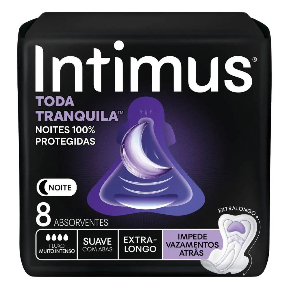 Absorvente Intimus Toda Tranquila Suave Com Abas Extra Longo 8 Unidades
