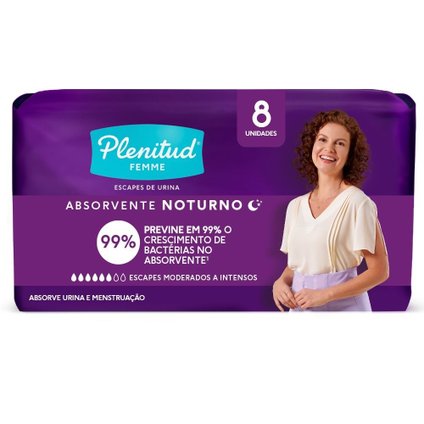 ABSORVENTE PARA INCONTINÊNCIA PLENITUD FEMME NOTURNO 8 UNIDADES