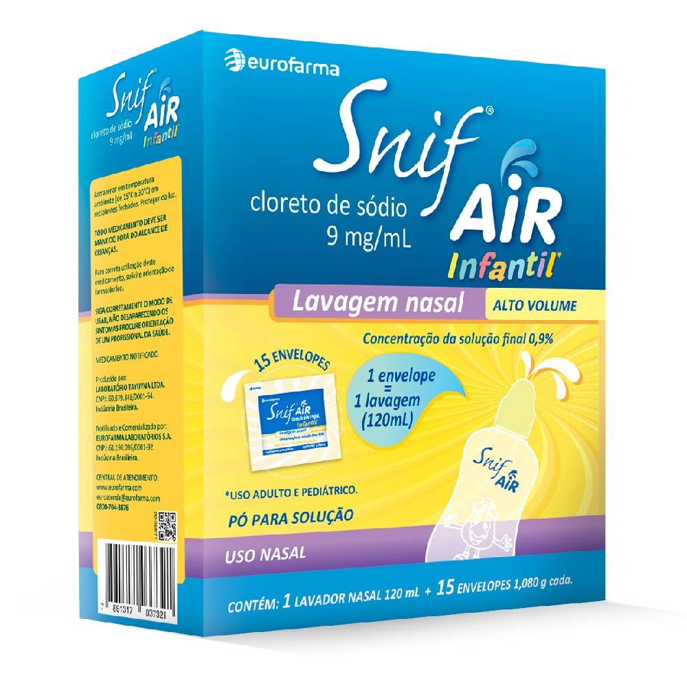 Cloreto De Sódio Snif Air Infantil 1 Lavador 120ml + 15 Envelopes