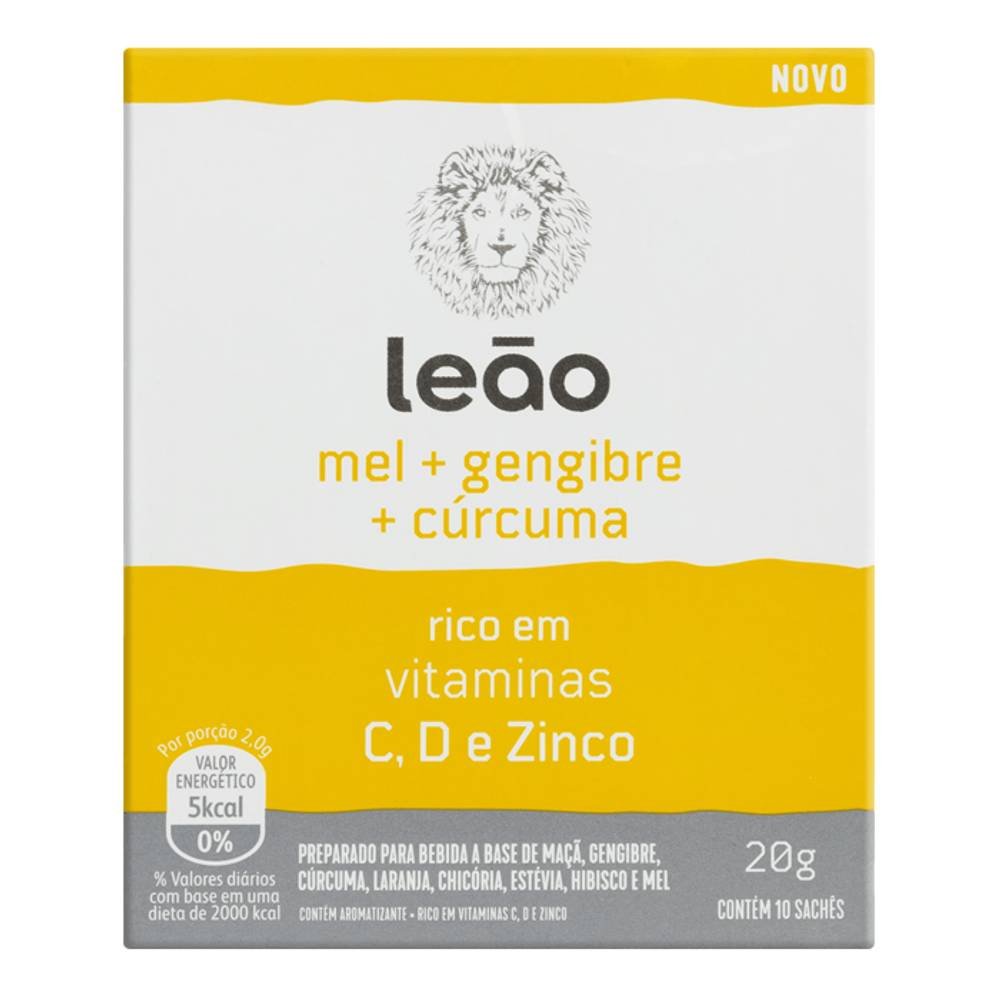 Chá Leão Mel + Gengibre + Cúrcuma 10 Sachês 20g Cada