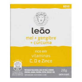 CHÁ LEÃO MEL + GENGIBRE + CÚRCUMA 10 SACHÊS 20G CADA