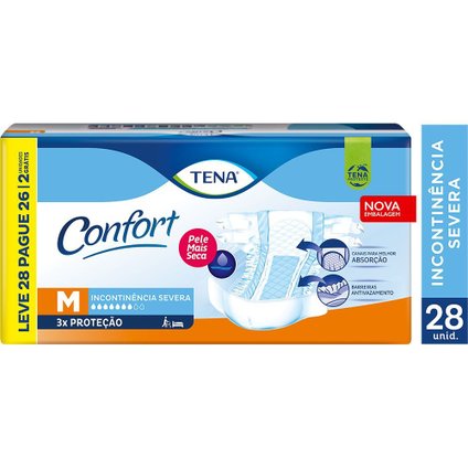 FRALDA GERIÁTRICA TENA CONFORT M LEVE 28 PAGUE 26 UNIDADES