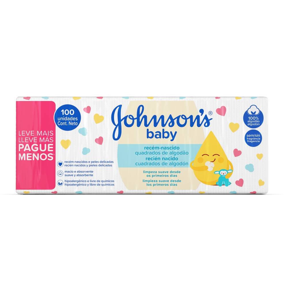 Algodão Quadrado Johnsons Baby Recém Nascido 100 Unidades