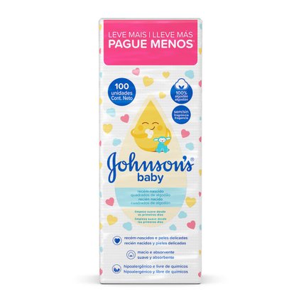 ALGODÃO QUADRADO JOHNSONS BABY RECÉM NASCIDO 100 UNIDADES