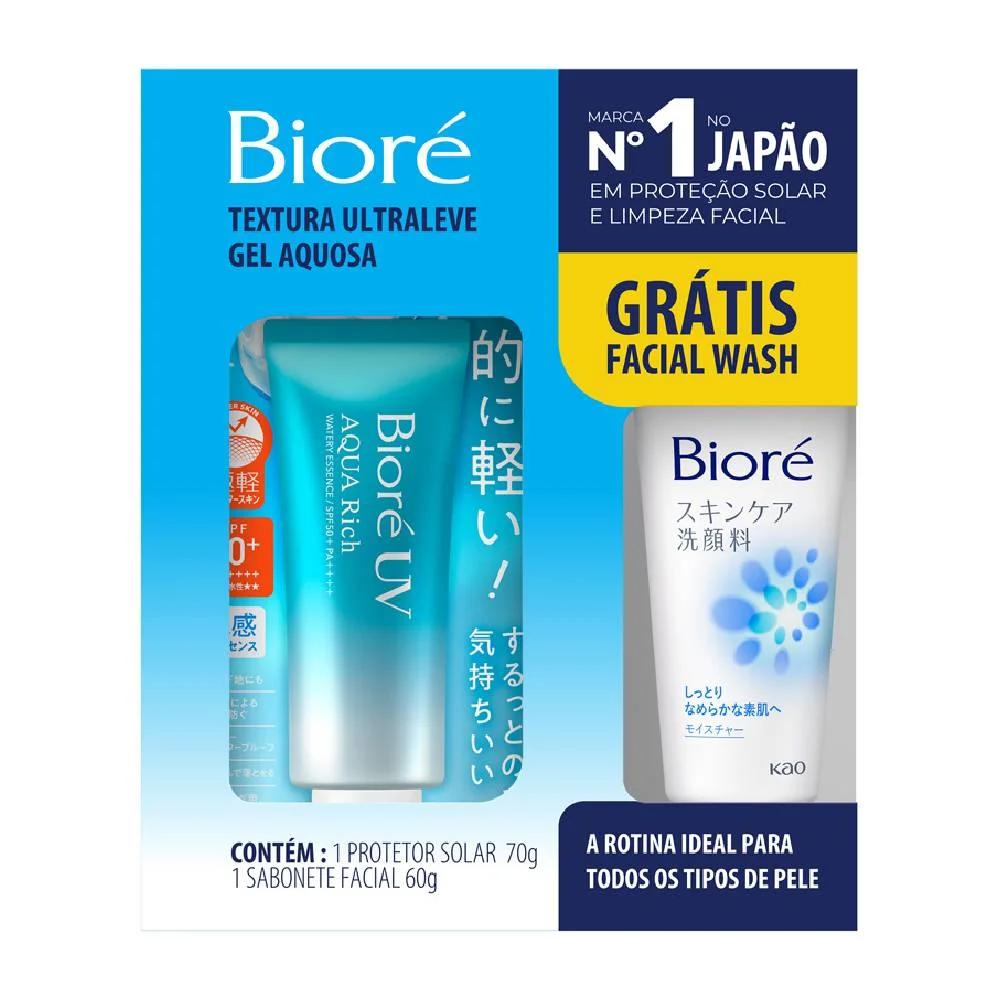 Kit Bioré Protetor Solar Facial Aqua Rich Fps50 70g + Sabonete Facial Wash 60g