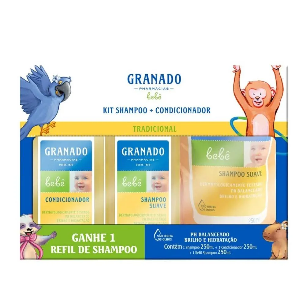Kit Granado Bebê Tradicional Shampoo 250ml + Condicionador 250ml + Sabonete Líquido 250ml 