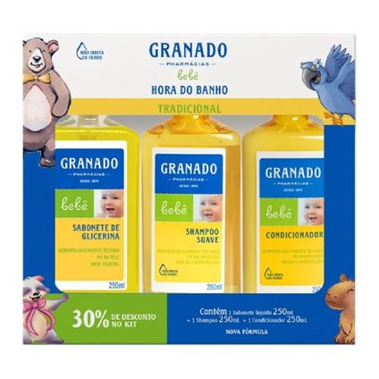 KIT GRANADO BEBÊ TRADICIONAL SHAMPOO 250ML + CONDICIONADOR 250ML + SABONETE LÍQUIDO 250ML 