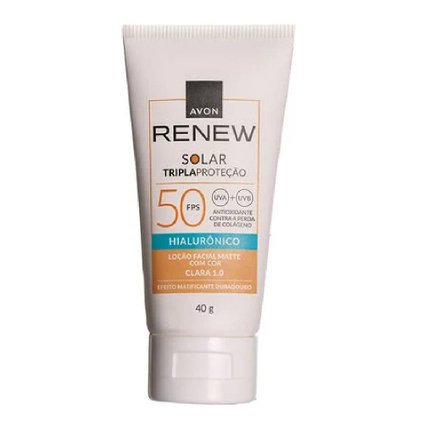 PROTETOR SOLAR FACIAL AVON RENEW ÁCIDO HIALURÔNICO CLARA 1.0 FPS50 40G