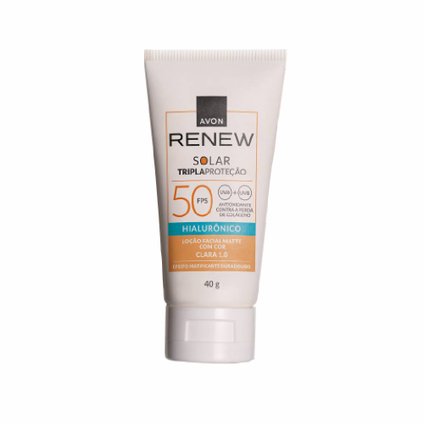 PROTETOR SOLAR FACIAL AVON RENEW ÁCIDO HIALURÔNICO CLARA 1.0 FPS50 40G