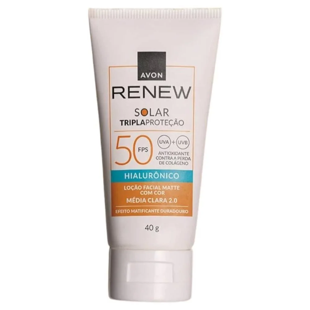 Protetor Solar Facial Avon Renew Ácido Hialurônico Média Clara 2.0 Fps50 40g