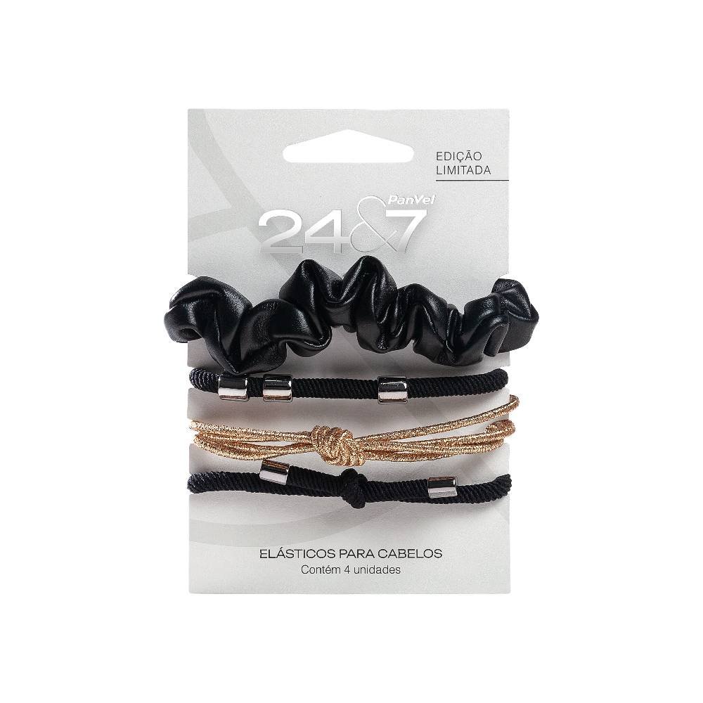 Kit 4 Elásticos Para Cabelo Panvel 24&7 Preto E Dourado
