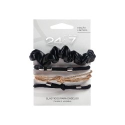 Kit 4 Elásticos Para Cabelo Panvel 24&7 Preto E Dourado