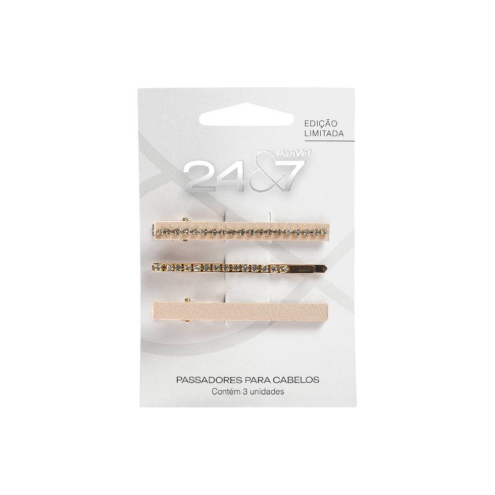 Kit 3 Passadores/presilhas De Cabelo Panvel 24&7 Strass, Cristal E Pu