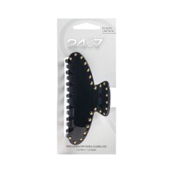 Piranha De Plástico Para Cabelo Panvel 24&7 Preta Com Detalhe Dourado