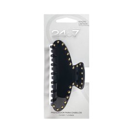 PIRANHA DE PLÁSTICO PARA CABELO PANVEL 24&7 PRETA COM DETALHE DOURADO