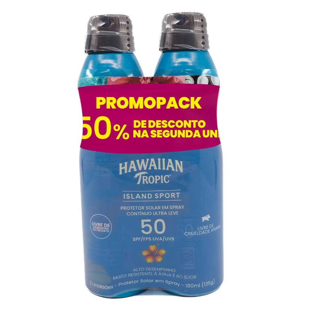Kit Protetor Solar Corporal Hawaiian Tropic Island Sport Spray Fps50 2 Unidades 180ml Cada