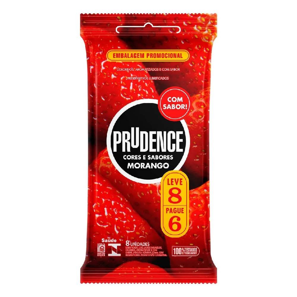 Preservativo Prudence Morango Leve 8 Pague 6 Unidades 