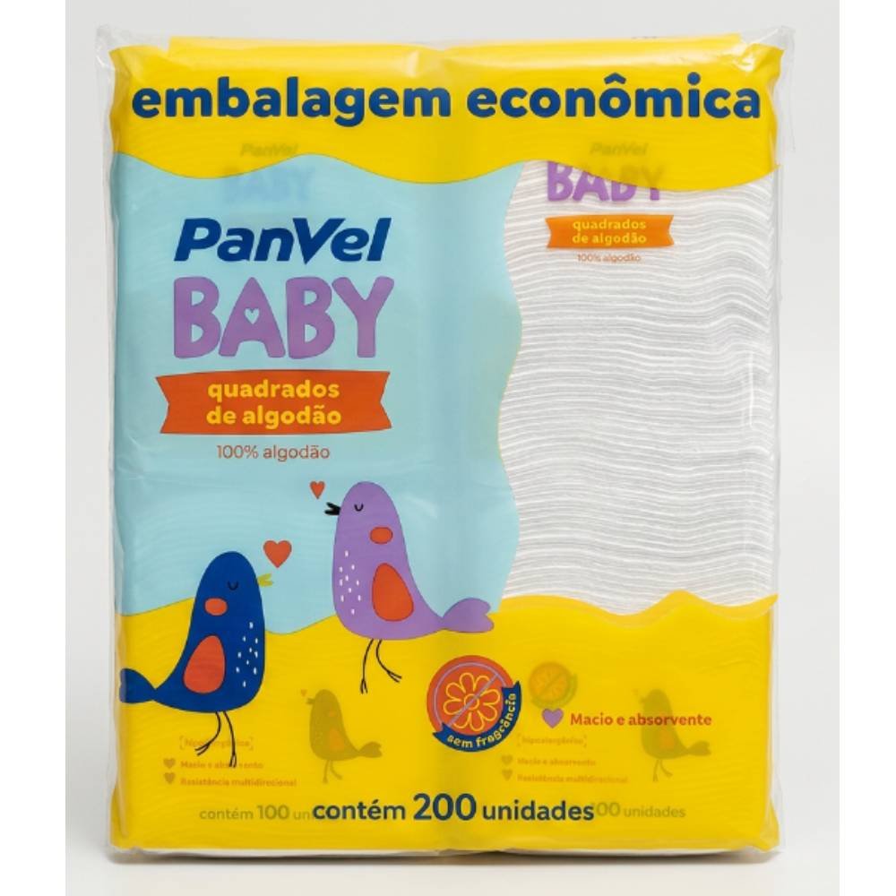 Pack Algodão Hidrófilo Quadrado Panvel Baby C/ 200 Unidades