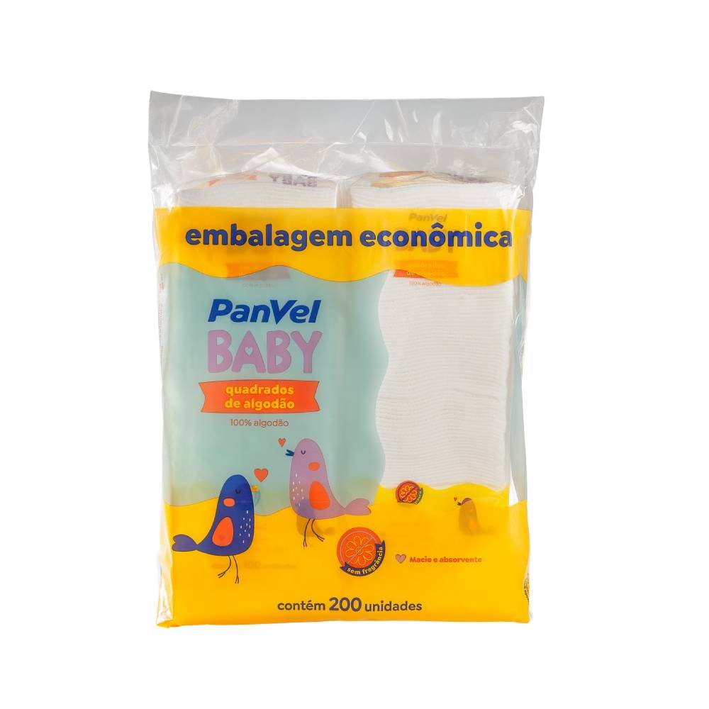 Pack Algodão Hidrófilo Quadrado Panvel Baby C/ 200 Unidades