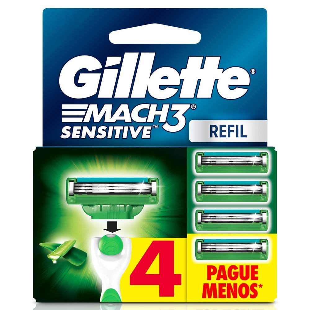 Carga Para Aparelho De Barbear Gillette Mach3 Sensitive Com Aloe 4 Unidades