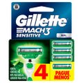 CARGA PARA APARELHO DE BARBEAR GILLETTE MACH3 SENSITIVE COM ALOE 4 UNIDADES