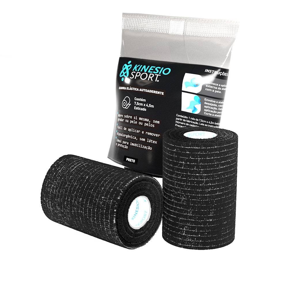 Atadura Elástica Autoaderente Kinesiosport 7.5cm X 4.5m - Preta