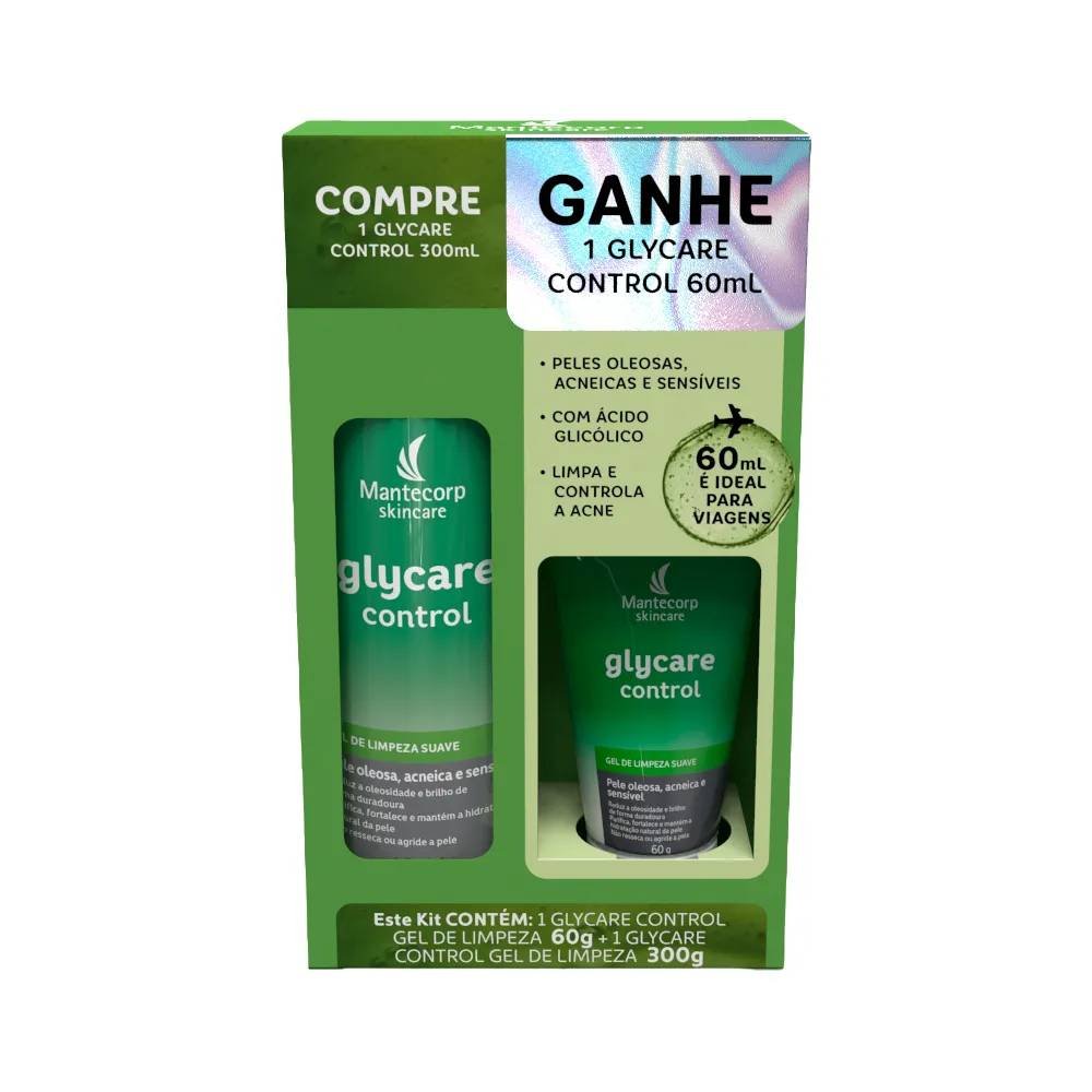 Kit Gel De Limpeza Facial Glycare Control 300g + 60g 