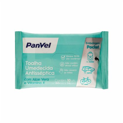 TOALHAS UMEDECIDAS ANTISSÉPTICAS PARA MÃOS PANVEL 10 UNIDADES