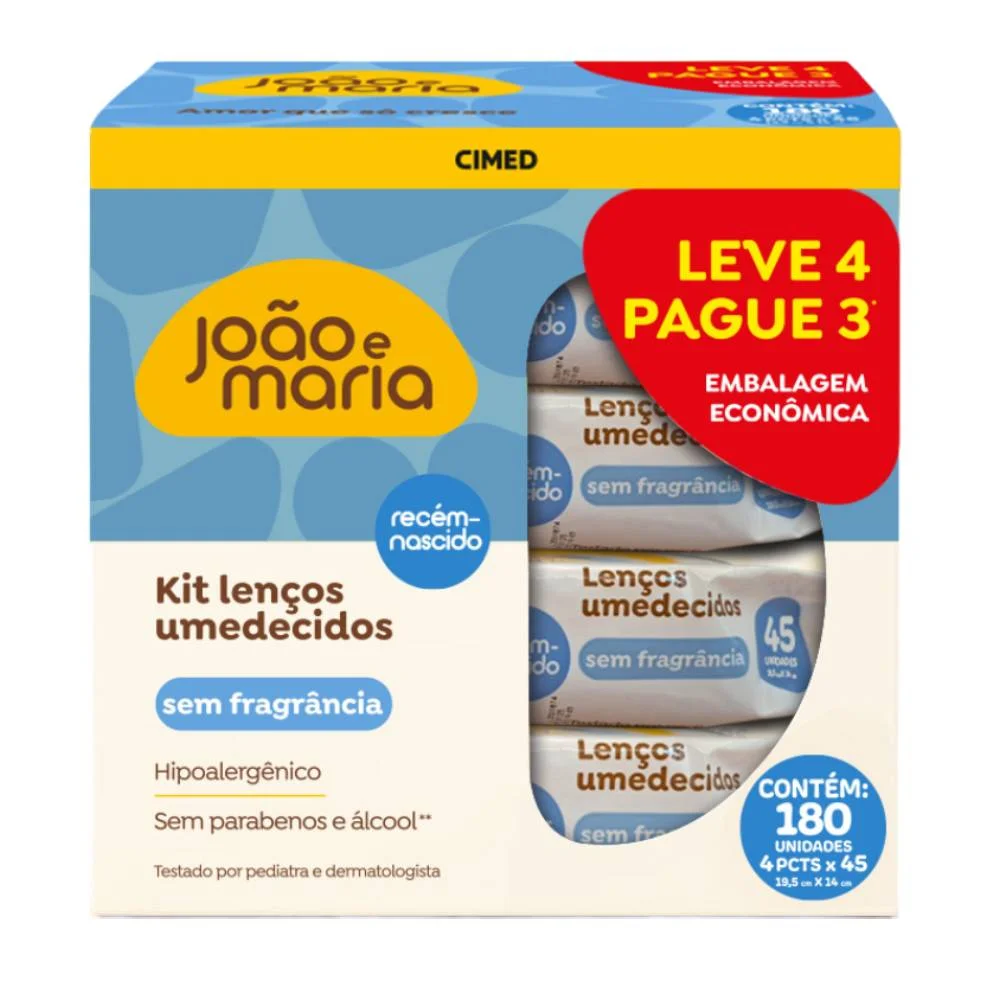 Kit Lenços Umedecidos João E Maria Sem Fragrância Leve 4 Pague 3 180 Unidades
