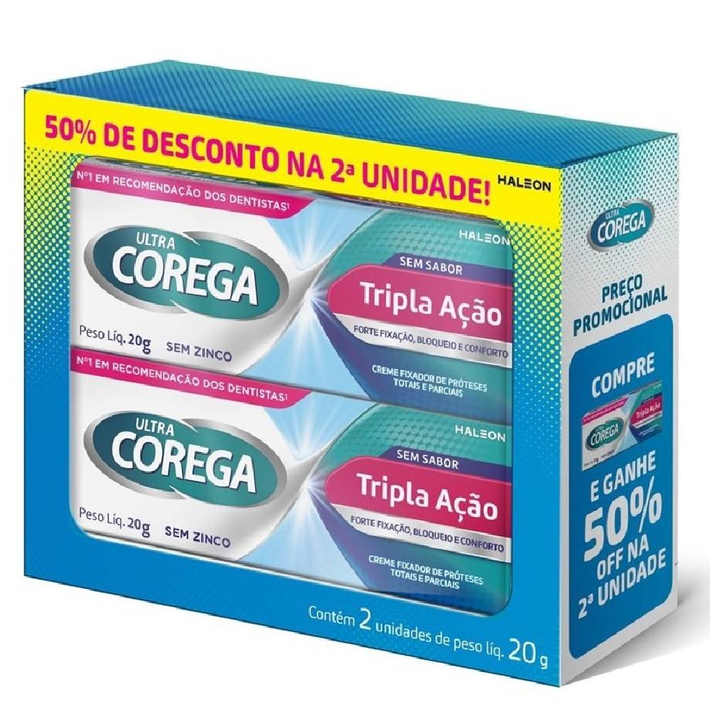 Kit Fixador De Prótese Ultra Corega Tripla Ação 2 Unidades 20g Cada