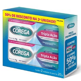 KIT FIXADOR DE PRÓTESE ULTRA COREGA TRIPLA AÇÃO 2 UNIDADES 20G CADA