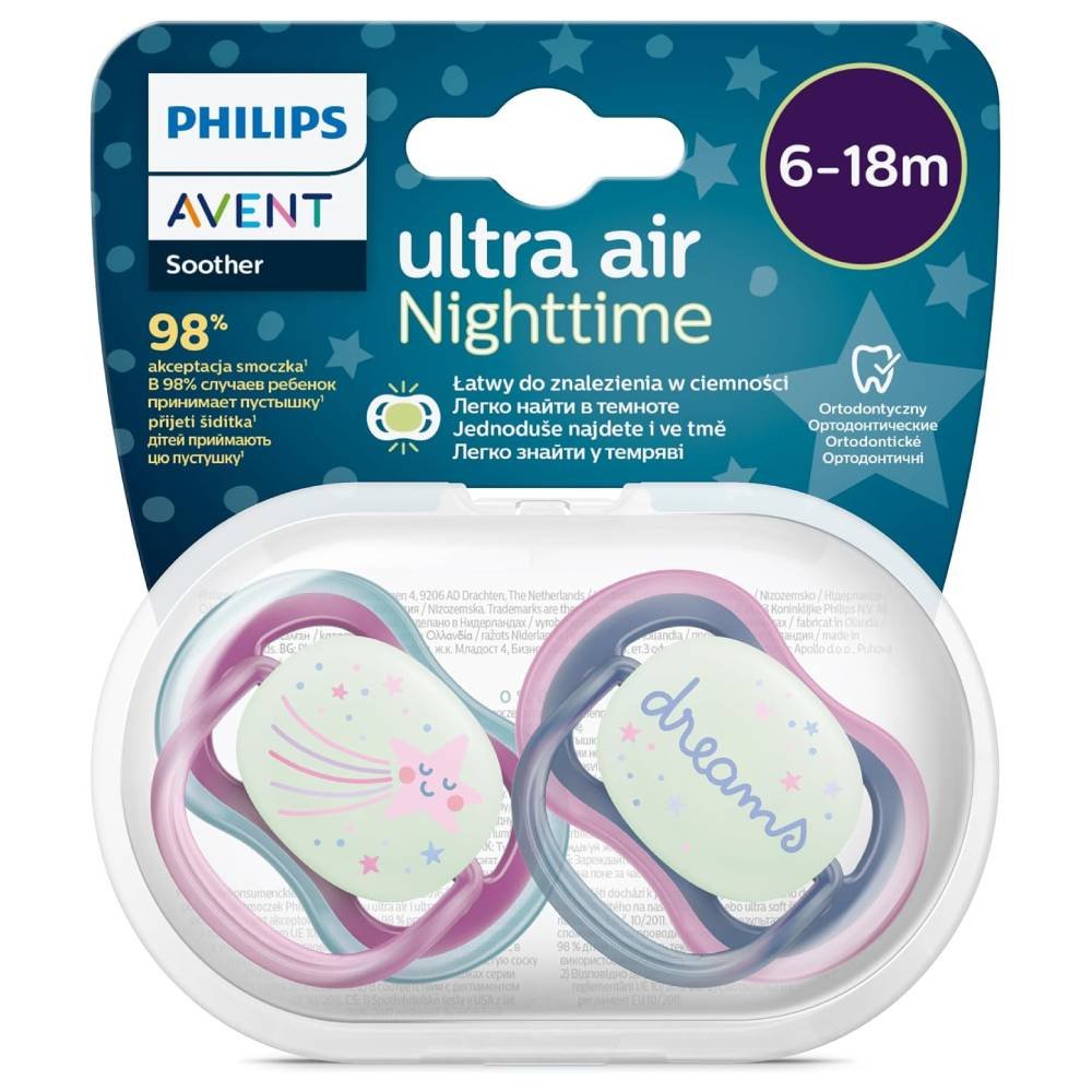 Kit Chupeta Ultra Air Noturna 6 A 18 Meses Azul E Rosa 2 Unidades