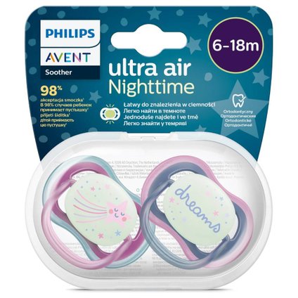 KIT CHUPETA ULTRA AIR NOTURNA 6 A 18 MESES AZUL E ROSA 2 UNIDADES